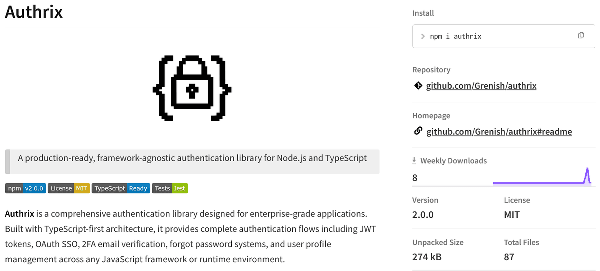 A self hosted, open source authentication library that provides login, SSO, 2FA, and session management with full data ownership and zero vendor lock in.