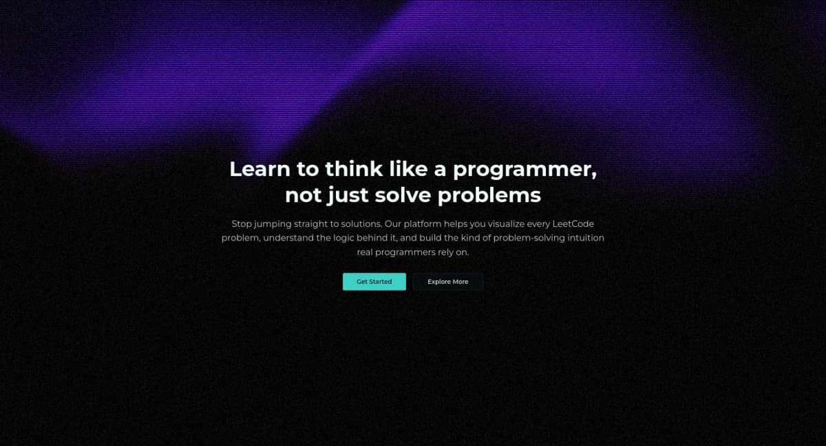 A visual learning platform that explains LeetCode problems step by step, helping users build problem solving intuition instead of jumping straight to solutions.