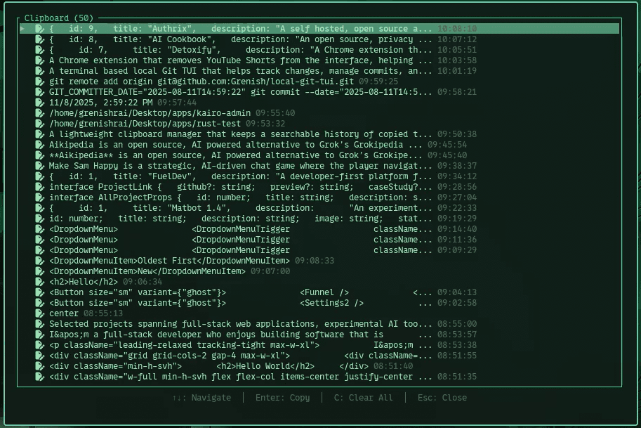 A lightweight clipboard manager that keeps a searchable history of copied text, enabling quick access, reuse, and organization of clipboard content to improve everyday productivity.